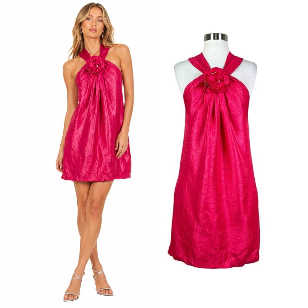 Alexia Admor Y2K Vintage Red Pink Rosette Halter Mini Cocktail Dress Crisscross